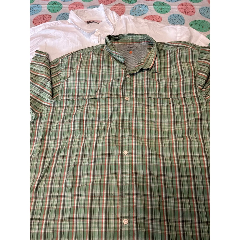 Lot 2 GH Bass Plaid Mesh Back Fishing Shirt & SO White Button Down Mens XL 1X